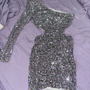 COPY - Fashion Nova Silver shiny dress- Medium